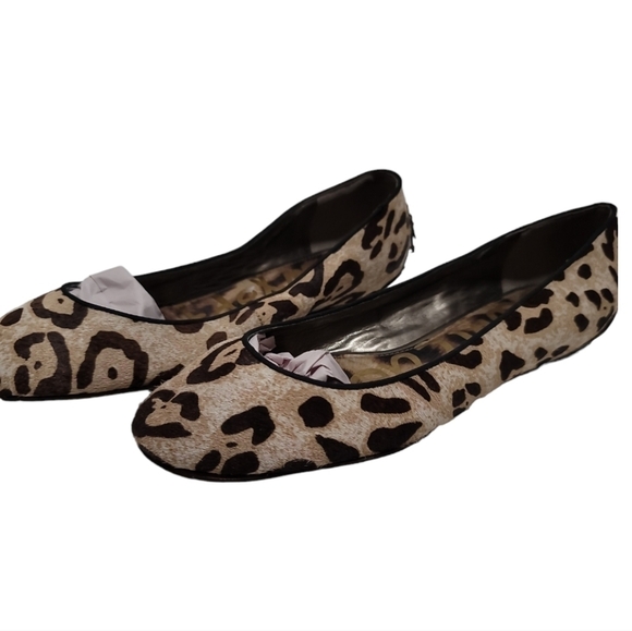 Sam Edelman Joya Animal-Print Calf Hair Ballet Flats 9.5 Leopard Tie Back - Picture 1 of 9